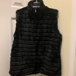 NWOT Katydid XL black rabbit faux fur women’s vest